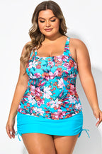 Floral Print Square Neck Adjustable Straps Tankini Top