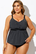 Black & White V-Neck Stripe Print Tankini Top