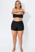 Black Solid Mid Waist Women Boy Short