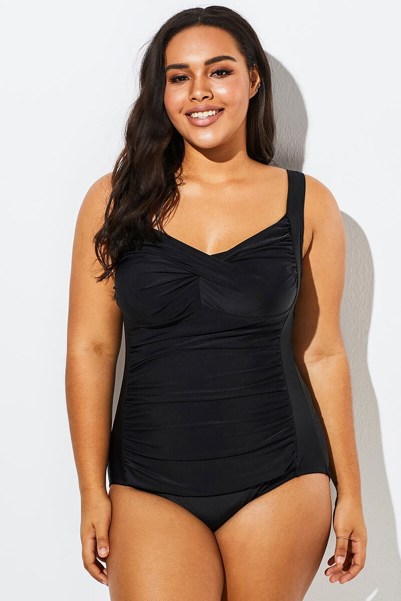 Black Twist Front Push Up One Piece Swimsuit