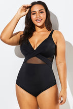 Black Cut Out Mesh Underwire One Piece Swimsuit