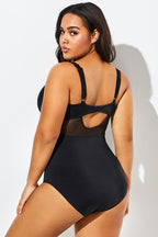 Black Cut Out Mesh Underwire One Piece Swimsuit