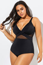 Black Cut Out Mesh Underwire One Piece Swimsuit