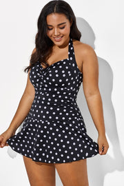 Black Halter Sweetheart Polka Dot Sexy Swimdress