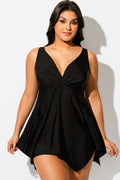 Black Retro Wrap Adjustable Wide Strap Swimdress