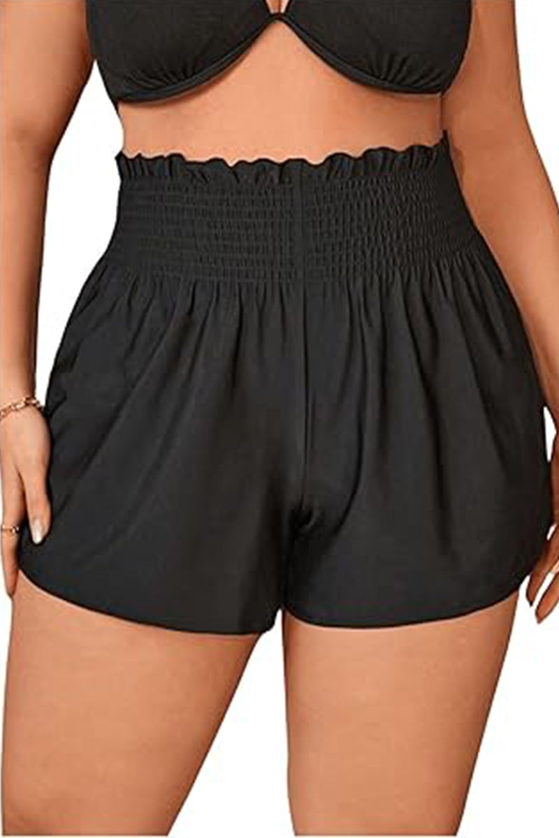 Solid Color Ruffle Trim Decoration Elastic Waist Shorts