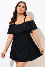 Solid Black Adjustable Straps Women Swimdress